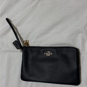 Coach Black Leather Wristlet with Gold Hardware